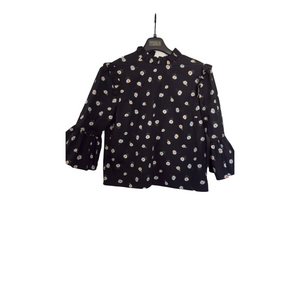 Women's Alice + Olivia Black White Daisy Ruffle Blouse Size L